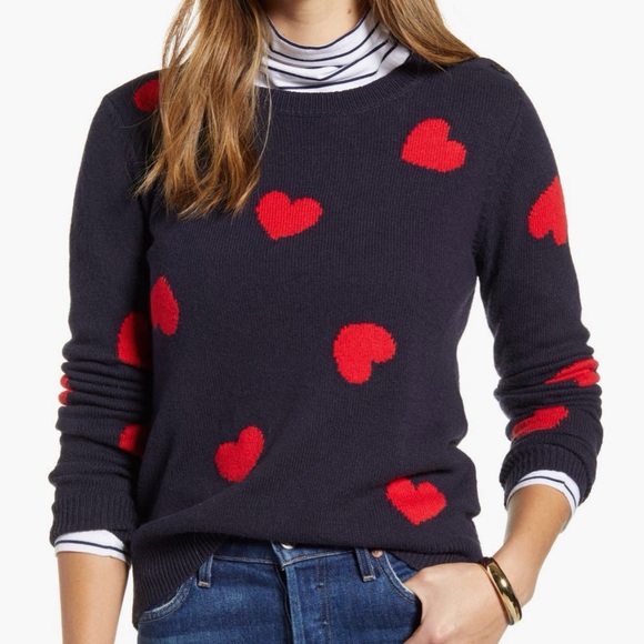 1901 Sweaters - 1901 Crew Neck Sweater, Navy with Red Hearts, Size Medium ❤️
